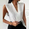 Kvinnors blusar pendlare Lady Elegant Solid Basic Shirts 2024 Spring V Neck Draped Tops Pullover Summer Sleeveless Simple Women Harajuku