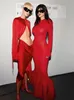 Celebridade dess Kylie jenner vestido longo vermelho manga comprida Kim Kardashian Mulheres pano fora do ombro vestido feminino Kylie jenner Kendal jenner