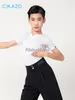 Летний тренировочный костюм для латинских танцев для мальчиков, сценическая одежда, футболка с короткими рукавами и v-образным вырезом