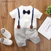 Jumpsuits 2020 Nieuwe Collectie Zomer en Lente Baby Boy Gentleman Faux-twee Overalls Romper (losse vorm) Baby Boy Kleding L240307