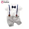 Jumpsuits 2020 Nieuwe Collectie Zomer en Lente Baby Boy Gentleman Faux-twee Overalls Romper (losse vorm) Baby Boy Kleding L240307