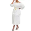 Vita afrikanska bröllopsfestklänningar för kvinnor våren lång ärm Oneck Tassel Bodycon klänning Dashiki Kläddräkter 240226