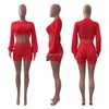 Survêtements de créateurs Summer Femmes Tenues Pull à manches longues Crop Top et Shorts plissés Deux pièces Ensembles Automne Casual Sportswear Solid Sweatsuits en gros