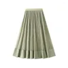 Kjolar lila lapptäcke veckad kjol för kvinnor vår sommar vintage tyll a-line kvinnlig hög midja mesh split beige