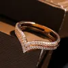 Cluster Ringe Luxus Dazzing Rose Gold Farbe Ring Zweireihig Micro-wachs Inlay Natürliche Zirkon Hohl Für Frauen Hochzeit Party schmuck Geschenke