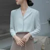 Blouses pour femmes couleur unie bureau dame en mousseline de soie chemises fond court 2024 printemps été femmes Blouse élégant hauts Blusa Mujer