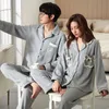 Paar Pyjamas Männer und Frauen Baumwolle Nachtwäsche Umlegekragen Langarm Hosen Pyjama Sets Solide Herbst Winter Nachtwäsche Anzug 240307