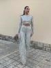 Suits Tassel Sequin Party Sets Women Autumn Silver Loose Oneck Crop Tops Wide Leg Pants Female Suit Fashion Street Lady 2 Piece Set