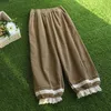 Calças femininas outono doce laço costurado veludo mulheres cintura elástica bordada 823-468