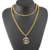 Wholesale Gold Crystal Hip Hop Necklace Pendant Pearl Dollar Sign for Men