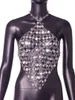 Serbatoi delle donne 2024 Sexy Scava Fuori Il Reggiseno di Cristallo Catena Night Club Spettacolo di Danza Costume Backless Halter Della Maglia Magliette e camicette Diamanti Gioielli Del Seno