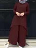 Ubranie etniczne Zanzea moda Dubai Turcja Abaya Hidżab garnitury 2pcs solidne muzułmańskie zestawy kobiet wyprzedzenie damskie swobodne luźne spodnie do islamu