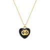 2023 European och amerikansk mode Simple Rostfritt stål 14K Gold Black Love Pendant Halsbandörhängen smyckesuppsättning