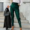 Women's Pants 2024 Leather Women Multi Pockets Zipper Decor Slim Fit High Waist Pencil Trousers Button Closure Butt-lifted