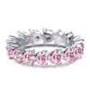 Pierścienie klastra Karachis S925 Czysty srebrny pierścień żeńska różowe serce brzoskwiniowy cyrkon diamentowy luksusowy kolorowy bloger zagraniczny