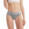 Kvinnors trosor Calivn Klain Letter Print thong Solid Color Modal Women Underwear Elastic Mid-midjig t-back Sexig frestelse Kvinna G-String