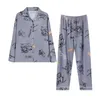 Męska odzież snu 2pcs/set Men Pajama Zestaw Paja Plaid Print Lapel Long Rleeve Single Beded Shirt Tops Elastic Talle Spodne