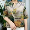 Bluzki damskie Summer etniczny styl literacki literacki vintage koszulka drukarnia panie pół rękawie swobodny moda bluzka femme satynowa pullover