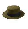 Wolle Boater Flat Top Hut für Damen Filz Fedora mit breiter Krempe Laday Prok Pie Bowler Gambler Cap 240229