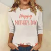 Women's T Shirts Fashion Casual 3/4 Sleeve Mother'S Day Print Stand Collar Pullover Top Korean Reviews Many Clothes Official Store