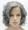 Iwona Hair Wavy Short 24 Old Grey Wig Half Hand Tied Heat Resistant Synthetic Lace Front Wig1457500