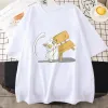 T-shirt Suzume No Tojimari Daijin Witte Kat T-shirts Dames Neko Spelen met stoel T-shirts 100% katoenen T-shirts Kawaii/leuke korte mouw