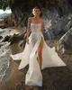 Glitter Strapeless Wedding Sukienki ślubne Wspakowanie, bez pleców cekinowo -cekinowo -cekinowy vestido de noiva niestandardowy rozdzielony bok sukienka ślubna