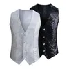 Men's Vests Single-breasted Waistcoat Sequin Sleeveless Slim Fit Vest With Adjustable Back Buckle For Stage Show Emcee Performance