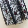 Saias 2024 Moda Plissada Mulheres Cintura Alta Malha Patchwork Floral Padrão Doce Maxi Saia Longa