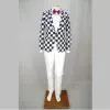 Pakken Mannen Kleding Striped Blazers Broek Bow Tie 3pcs/Set Male Singer Suit Clown Clown Clown Clown Stage Show Plaid Wedding Jurken For Men