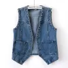 Westen 2023 Frühling Sommer Denim Jacke Vneck Frauen Weste Mantel Weiblichen Niet Ärmellose Kurze Jeans Jacken Cowboy Weste