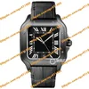 Relógio automático asiático de alta qualidade 39 8mm relógio masculino preto mostrador romano pulseira de couro preto safira vidro fivela dobrável cale171e