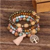 Charm Armband 4st Böhmen Tree of Life Charm Beaded Armband Set For Women Handgjorda träpärlor Kedja Bangle Female Boho Jewelry Dr Dh8kn