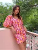 Dress Lantern Ranst Print Dress Christmas Holiday U Szyjka Picika drukowane mini vestidos 2023 Nowa moda mody bez pleców