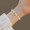 Strand ALLME rétro véritable perles d'eau douce perles lettre chinoise creux rond pièce pendentif charme bracelets pour femme accessoires
