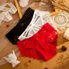 French sexy lace briefs light luxury seamless silky satin thin waist underwear.Lace underwear female pure desire bow hollow low waist briefs head