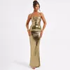 Casual Dresses Luxurious Gold Long Evening Dress Women Halter Neck Cowl Backless Maxi Mermaid Formal Occasion Silver