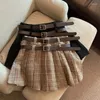 Юбки Mexzt Vintage Belt Plaid Mini Women Y2K