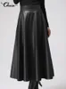 Women Long Skirts Fashion Leather PU Skirt Celmia Solid Office Lady Midi Skirts Elegant High-Waisted Party Skirt Bottoms 240222