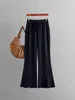 Calças femininas calças pretas mulheres outono inverno 2024 roupas moda coreana comprimento total de malha flare vintage lace-up