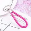 Sleutelhangers Lanyards Nieuwe Handgemaakte Pu Lederen Sleutelhanger Gevlochten Touw Metalen Sleutelhanger Geweven Koord Kettingen Houder Diy Sieraden Accesso Dhosb