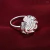 Pierścionki ślubne 925 Sterling Silver Rose Flower Ring for Women Fashion zaręczyny Party Gift Urok Biżuteria