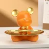 Resin Bear Tray Figurines Holder Figurine Home Living Room Bedroom Key Storage Decor Ornament Candy Container Animal Statues 240304