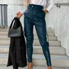 Women's Pants 2024 Leather Women Multi Pockets Zipper Decor Slim Fit High Waist Pencil Trousers Button Closure Butt-lifted