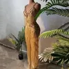 Stadiumkleding Gouden Pailletten Kwastje Strass Jumpsuit Fringe Mesh Turnpakje Danser Kostuum Verjaardag Prom Concert Zanger Prestaties