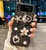 Custodie ZFold5 3D Flower Heart Love Bling Diamond per Samsung Galaxy ZFlip5 Z Fold 5 4 Flip 3 Flip4 Cover per cellulare in plastica rigida antiurto pieghevole Shinny con strass