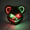 Halloween Light Up Horror Animal Mask LED Luminoso Bloody Bear Mask Intermitente Neón Cosplay Scary Masquerade Party Mask Suministros 240307