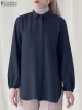 トップスファッション女性ラペルネック長袖ブラウス秋のシャツZANZEAエレガントなソリッドボタンダウンブルサスイスラム衣類アバヤトップス