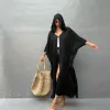 Trench Hoodies Coat Summer Chiffon Tie Dye Print Black Color Chic Cardigans One Button Long Robe Flowy CoverUps Boho Nomadic Cape Cloak