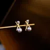 Designer tiffanyco earrings t Home Balance Beauty Pearl Earrings High Texture Vacuum Plating 18k Gold Color Protection Earrings Cross Balance Beam Earrings